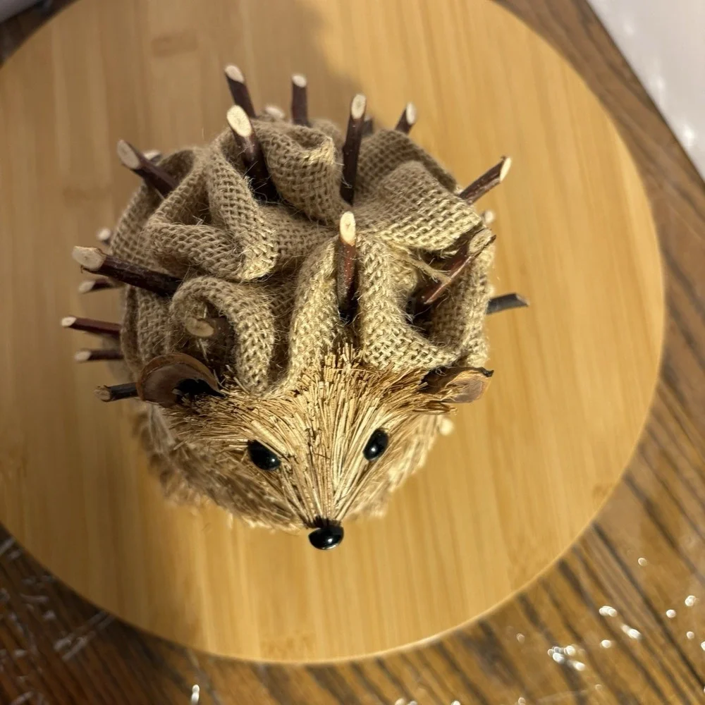 Hand Crafted Hedgehog Natural Twig Straw Burlap Figurine Brown Porcupine Animal